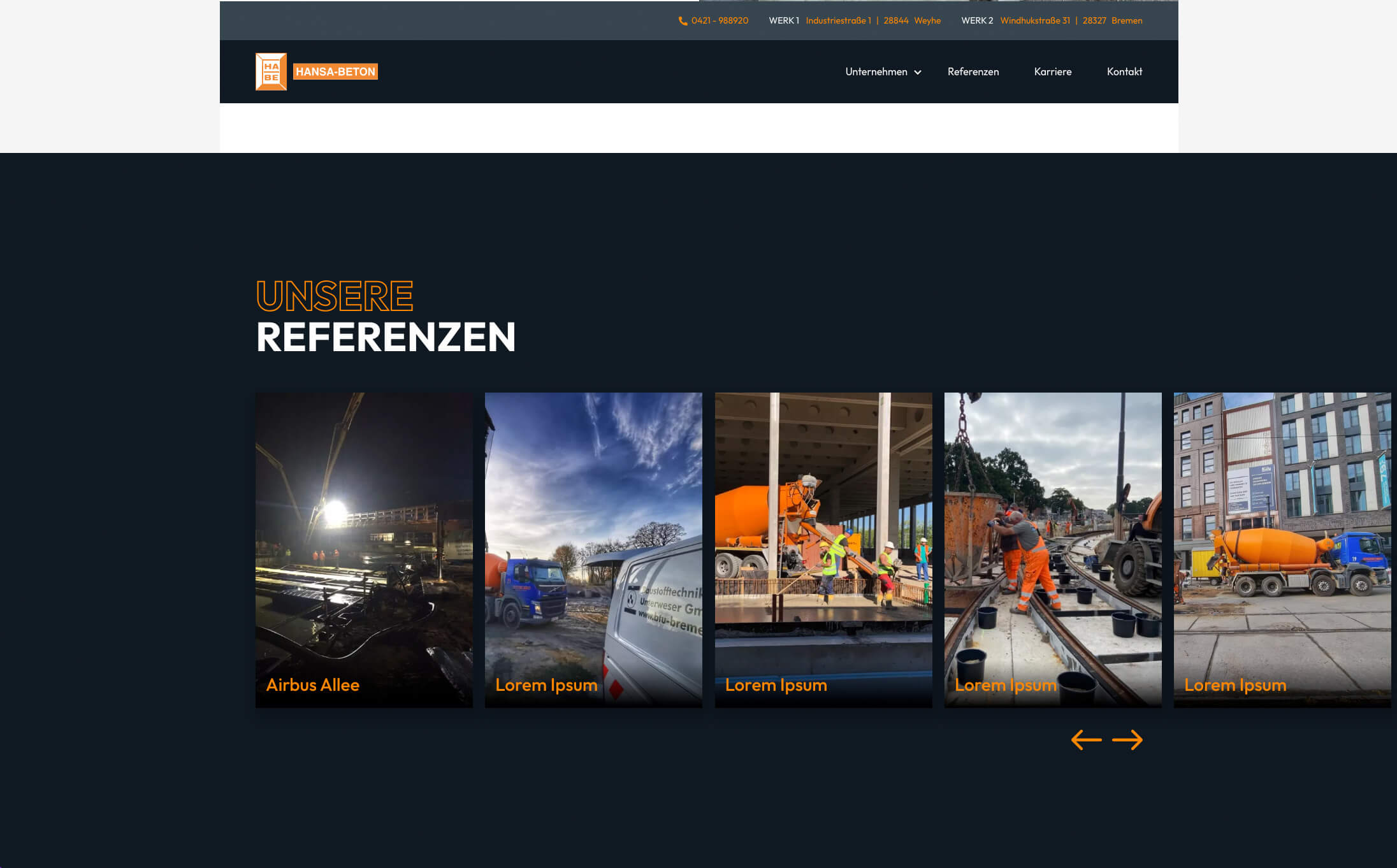 Hansa Beton Referenzen Slider